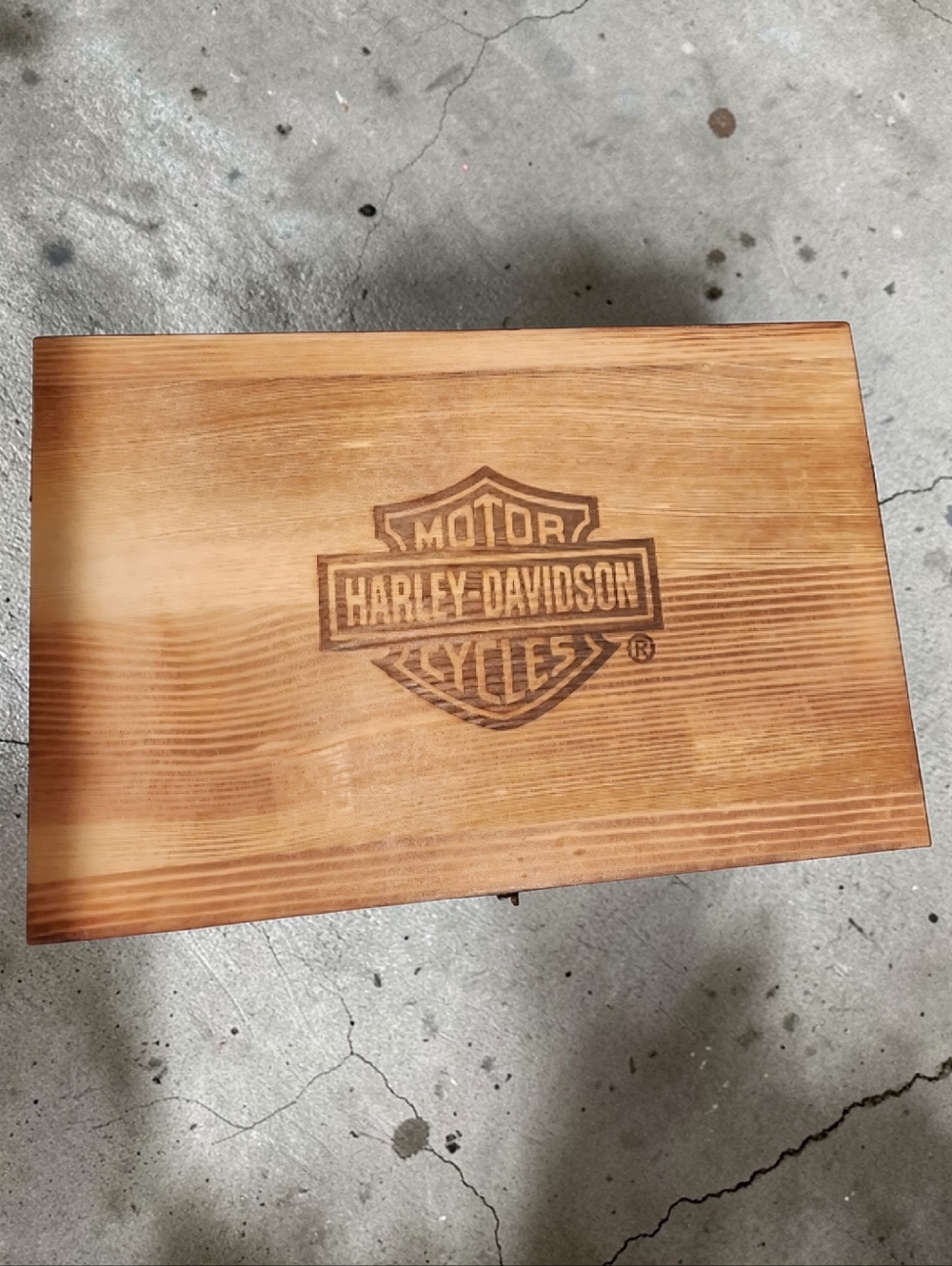 Wooden Harley Davidson Box Latch Lock Felt Lined Embossed Logo Collectible Desk
